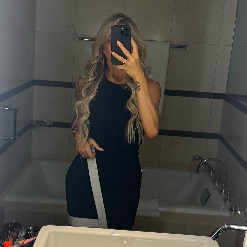 Elegant black designer inspired wrap Dress size small zip up back Fashion nova